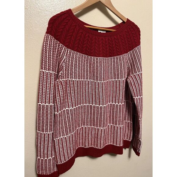 Talbots Red White Sweater Fair Isle Cable Knit Chunky Nordic Classic Womens Sz L - Picture 2 of 8